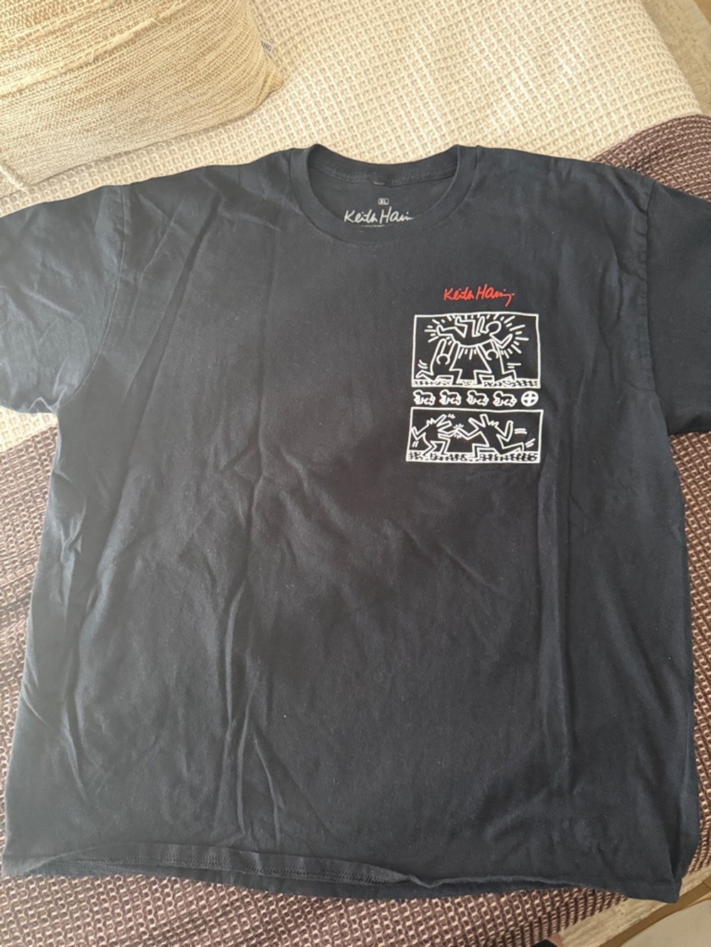 Keith Haring Black Graphic Tee with Red & White Heart Design - Picture 2 of 6